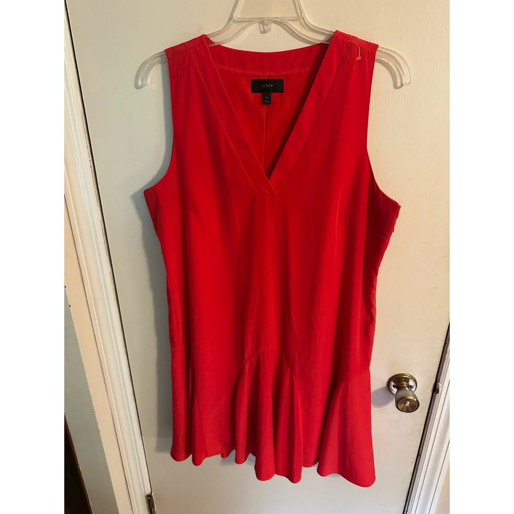 J.Crew Red Sleeveless V-Neck Flounce Hem Mini Dress Woman's XL RN77388 Side Zip